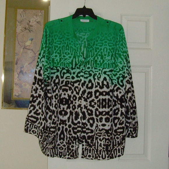 Calvin Klein Tops - CALVIN Klein Relaxed Fit Tunic Style Leopard Print Blouse (Green) 3X